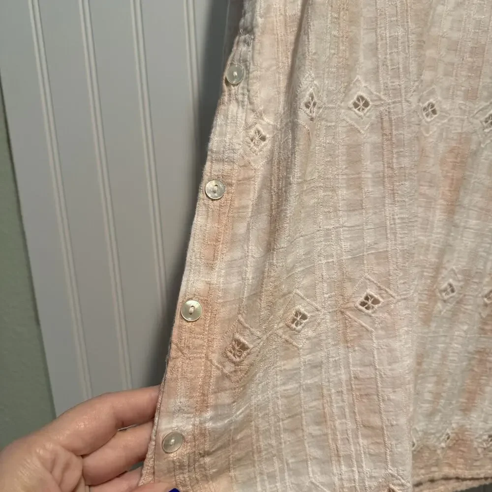 J Jill Pure Jill Schiffli Eyelet Cotton Tunic Top Peach White Size Medium - Picture 4 of 7